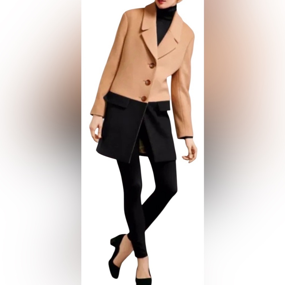 Talbots Two-Tone Wool Blend Tan and Black Mid Length Women’s Petite Coat Size 14